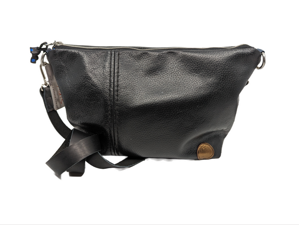 Black Re Purposed Leather Shoulder Bag - Large