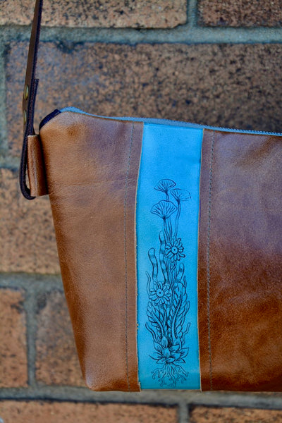 Floral painting leather shoulder bag