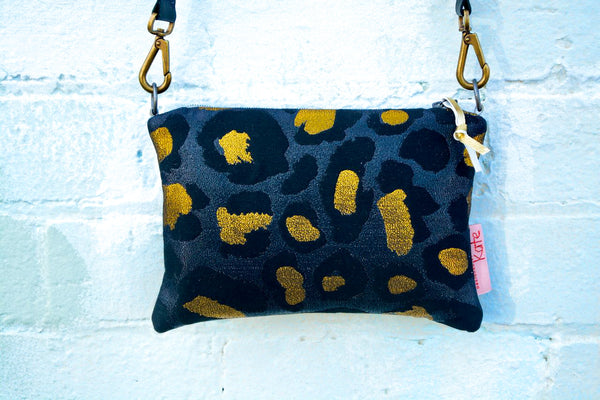 Dark Gold Leopard Print and Leather small cross-body bag