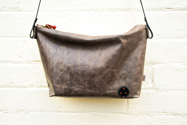 Fog Dreaming Burst Indigenous Print and Crinkle Leather Shoulder Bag - Large