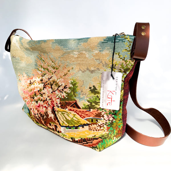 Summer Scene Cross-Stitch Shoulder bag- Large