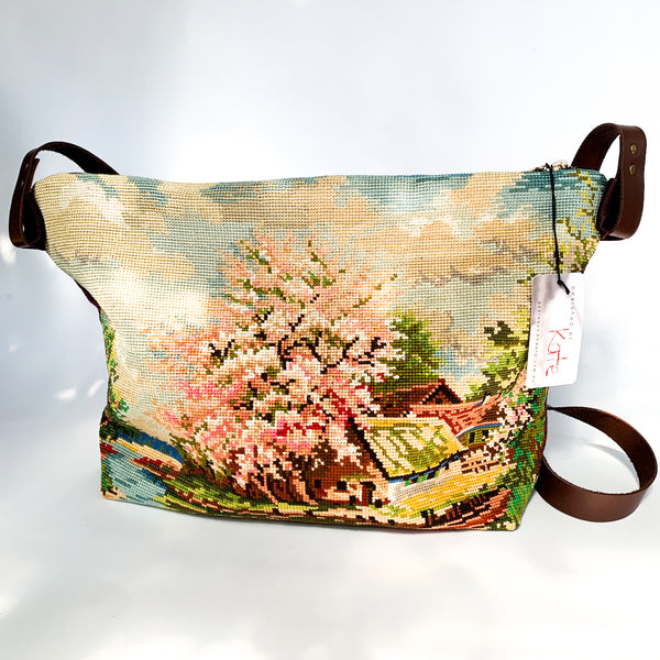 Summer Scene Cross-Stitch Shoulder bag- Large