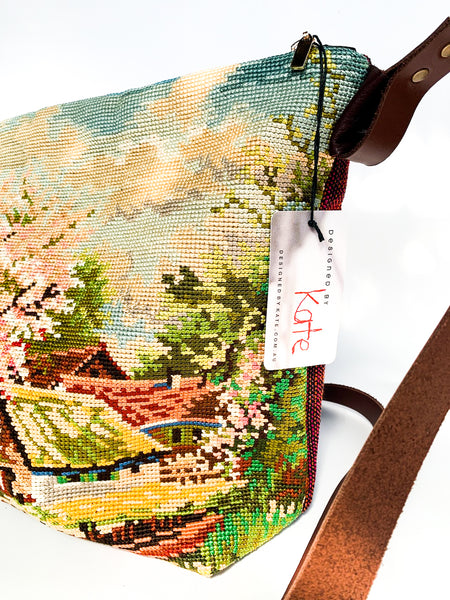 Summer Scene Cross-Stitch Shoulder bag- Large