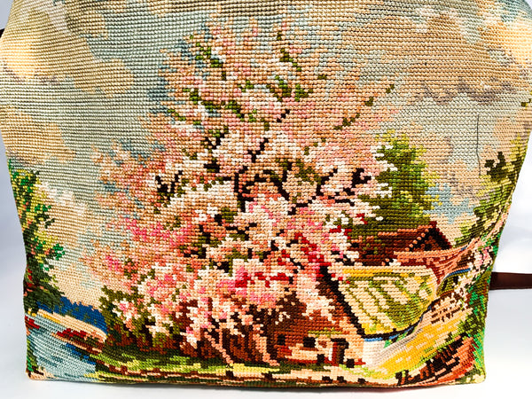 Summer Scene Cross-Stitch Shoulder bag- Large
