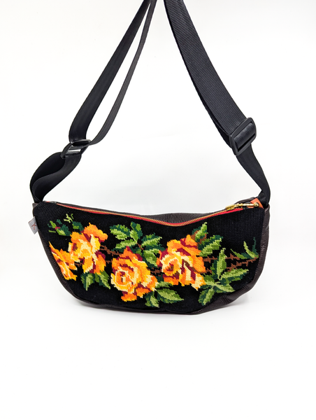 Orange Rose Crescent Cross Body Bag