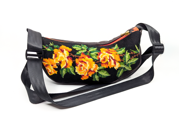 Orange Rose Crescent Cross Body Bag