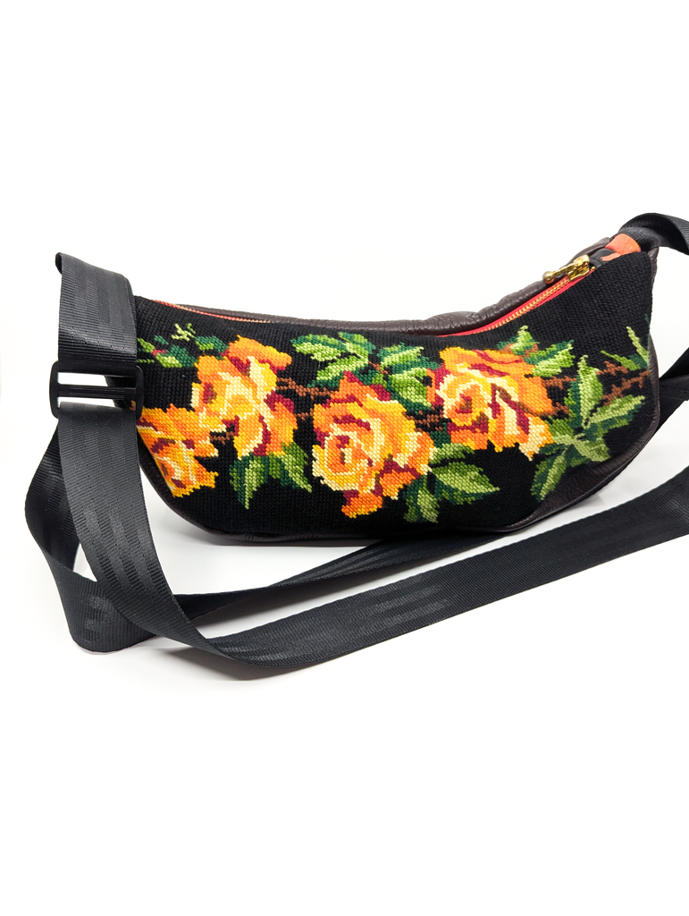 Orange Rose Crescent Cross Body Bag