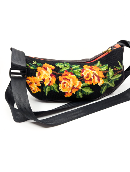 Orange Rose Crescent Cross Body Bag