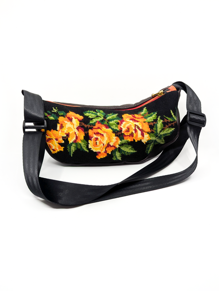 Orange Rose Crescent Cross Body Bag