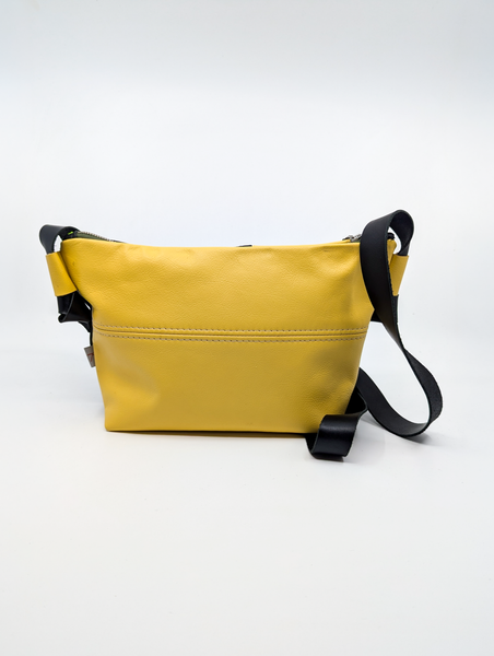 Yellow and Black Repurposed Leather Shoulder Bag
