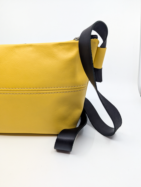 Yellow and Black Repurposed Leather Shoulder Bag