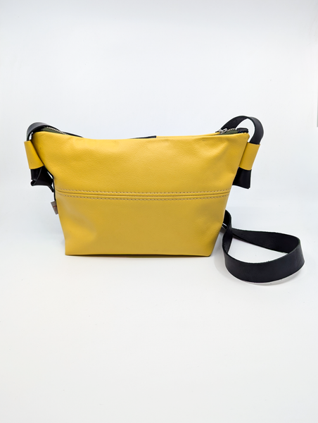 Yellow and Black Repurposed Leather Shoulder Bag