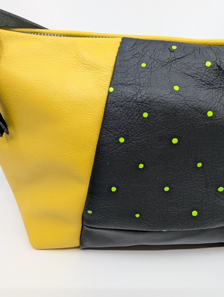 Yellow and Black Repurposed Leather Shoulder Bag