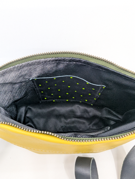 Yellow and Black Repurposed Leather Shoulder Bag