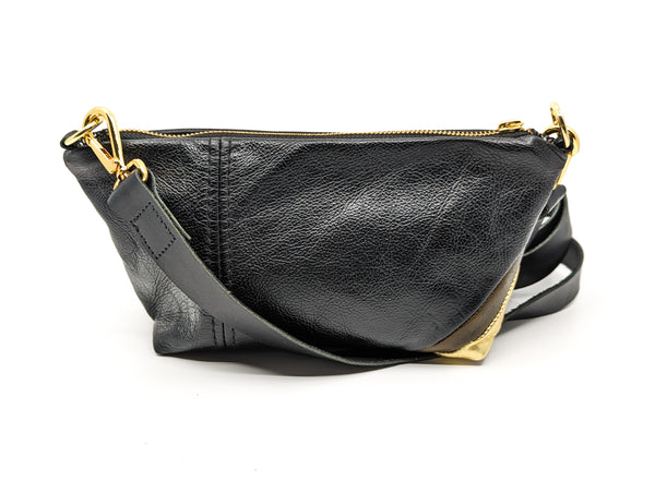 Trash bag! Olive and Gold Stripe Re Purposed Leather Shoulder Bag