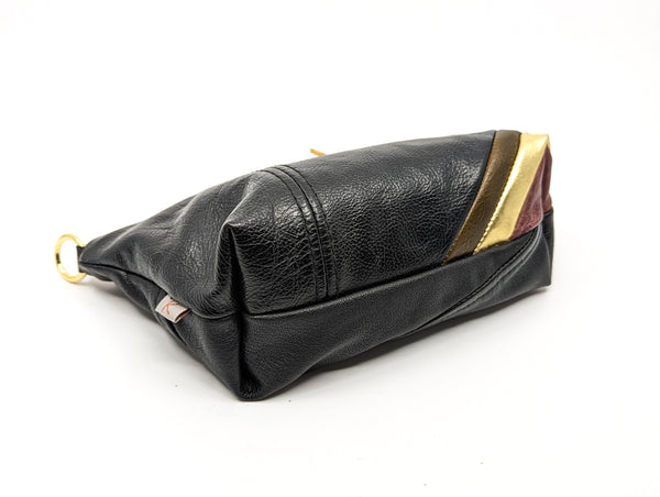 Trash bag! Olive and Gold Stripe Re Purposed Leather Shoulder Bag