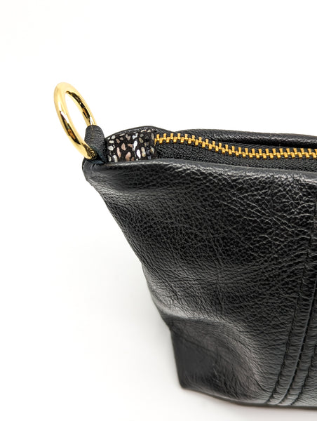 Trash bag! Olive and Gold Stripe Re Purposed Leather Shoulder Bag