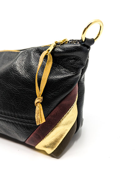 Trash bag! Red, Olive and Gold Stripe Re Purposed Leather Shoulder Bag