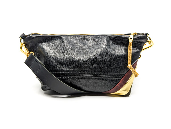 Trash bag! Red, Olive and Gold Stripe Re Purposed Leather Shoulder Bag