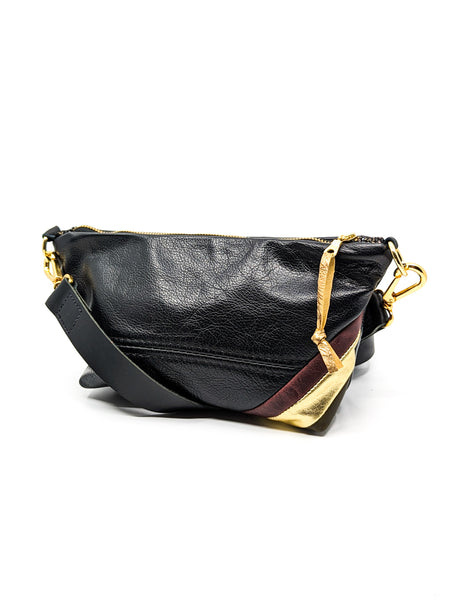 Trash bag! Red, Olive and Gold Stripe Re Purposed Leather Shoulder Bag