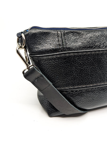 Black Re Purposed Leather Shoulder Bag - Medium