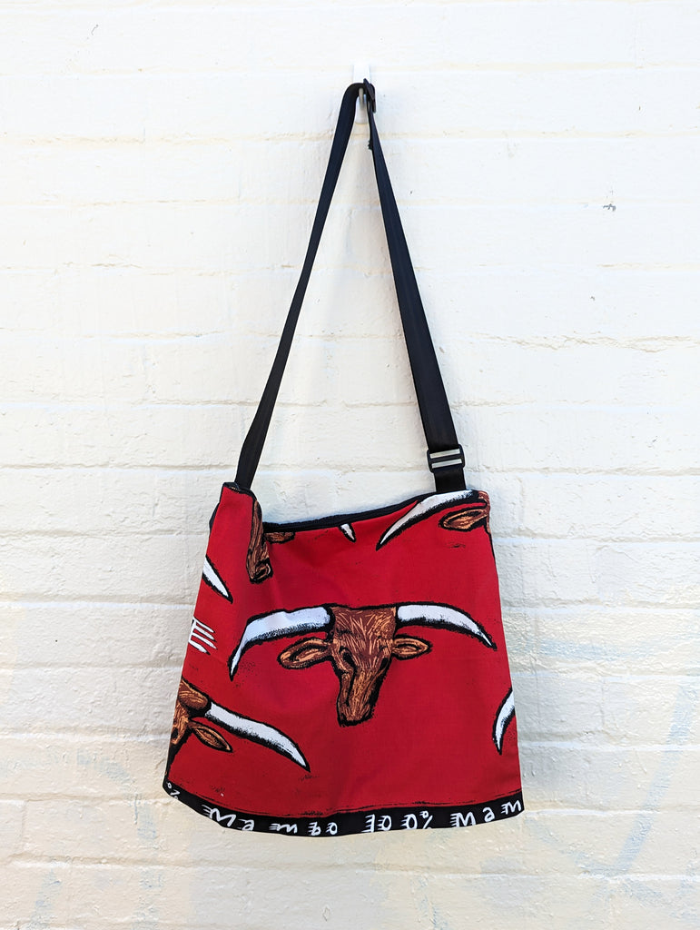 Bull Vintage Mambo Screen Print Large Cross Body Bag Red