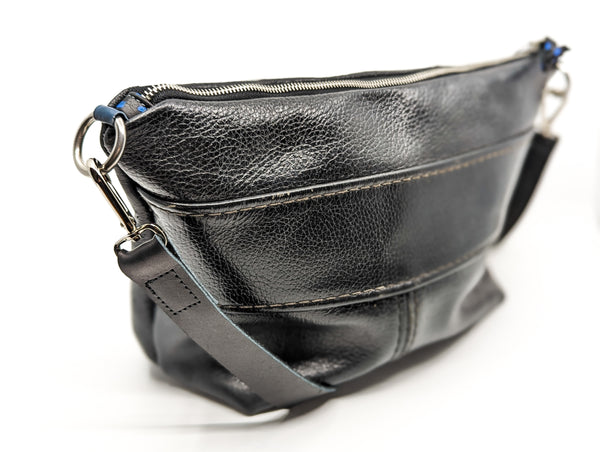 Black Re Purposed Leather Shoulder Bag - Large