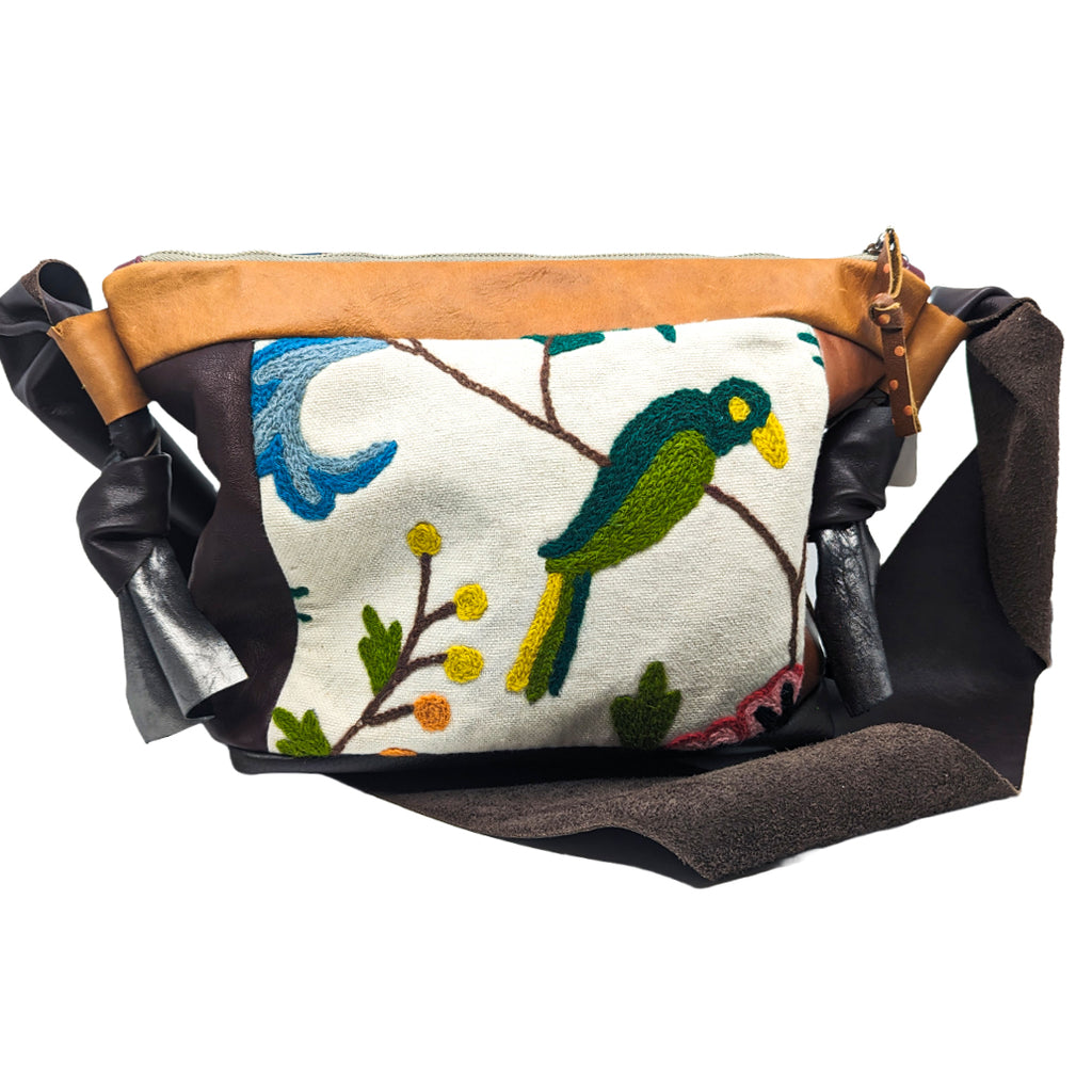 Green Bird Leather Large Slouch Bag