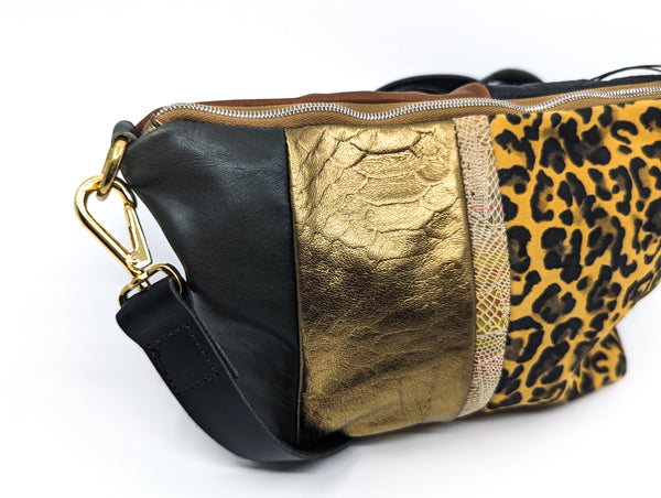 Golden Leopard Repurposed Leather Shoulder Bag