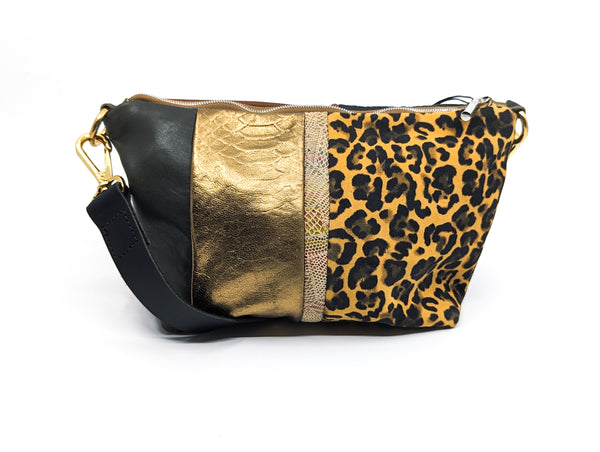 Golden Leopard Repurposed Leather Shoulder Bag