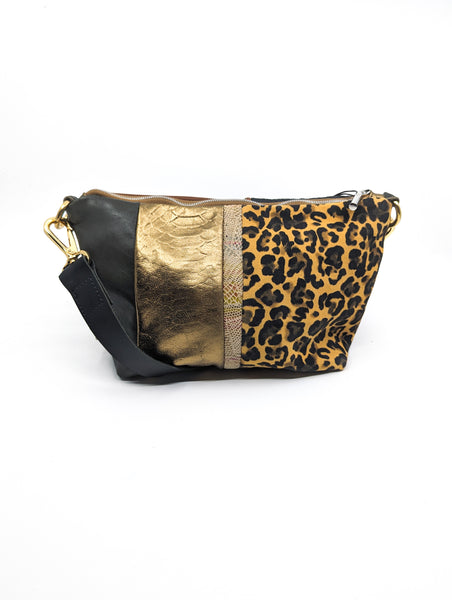 Golden Leopard Repurposed Leather Shoulder Bag