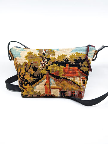 Autumn Cottage with Horse Vintage Tapestry Bag