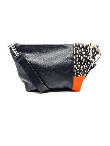 Orange Fur Repurposed Leather Shoulder Bag