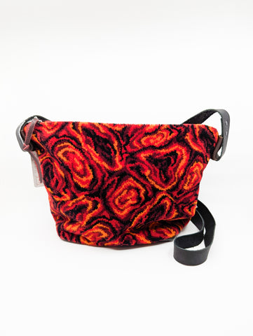 Red Floral Vintage  Moquette Large Carpet Bag
