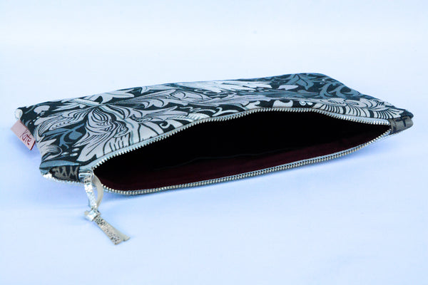 Fleur De Lis Silver Leather Clutch