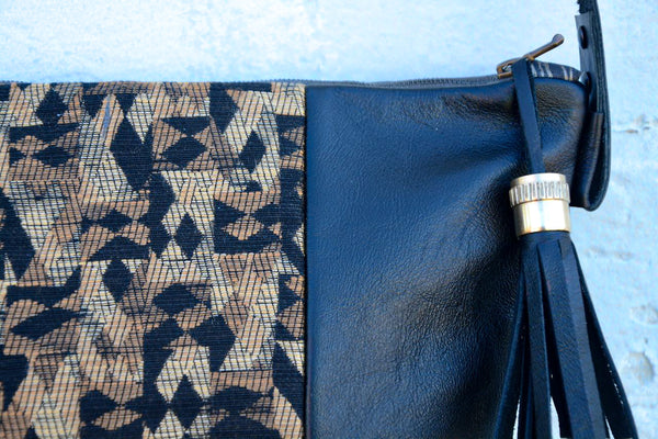 Tapestry Leather Handbag- Large