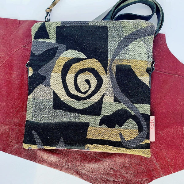 Sleeve Leather Piece/Black Swirl Fold over bag
