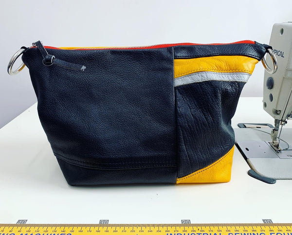 Yellow and Black Repurposed Leather Motorcycle Jacket Bag