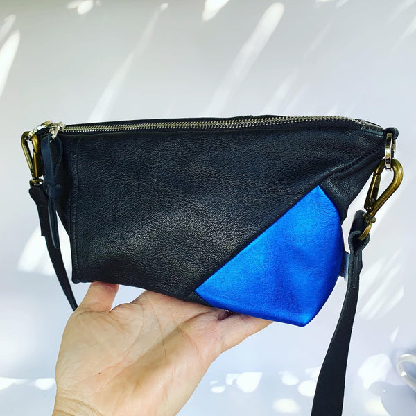 Blue Notch Repurposed Leather Shoulder Bag