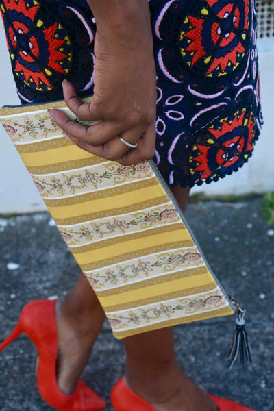 Yellow Striped Brocade Clutch