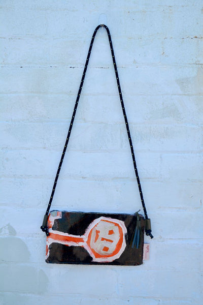 Orange and Silver Man Original painting by artist Digby Webster clutch/shoulder bag