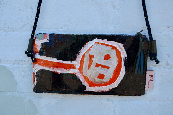 Orange and Silver Man Original painting by artist Digby Webster clutch/shoulder bag