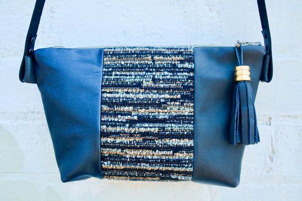 Blue Tones Leather Handbag- Large