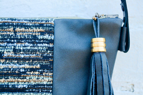 Blue Tones Leather Handbag- Large