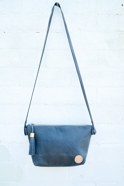 Blue Tones Leather Handbag- Large