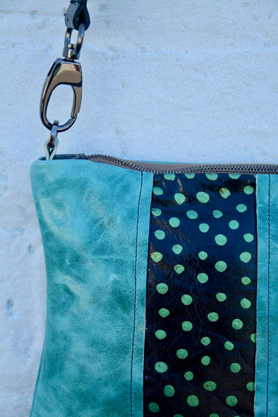 Turquoise and dots Leather small cross-body bag