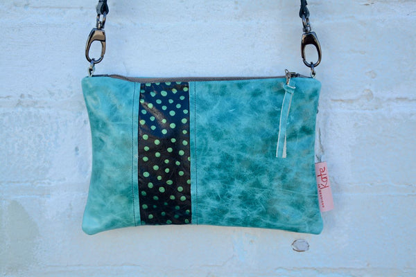Turquoise and dots Leather small cross-body bag