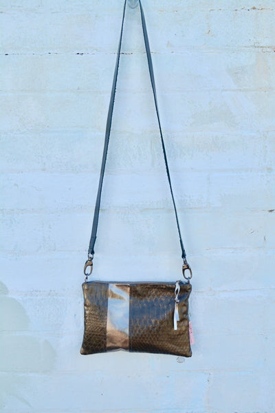 Snake skin leather small cross-body bag