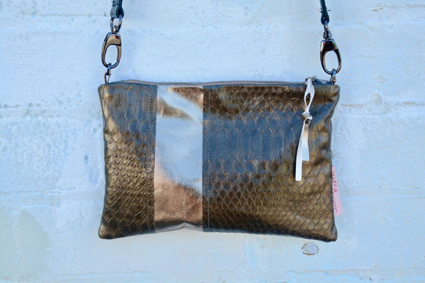 Snake skin leather small cross-body bag