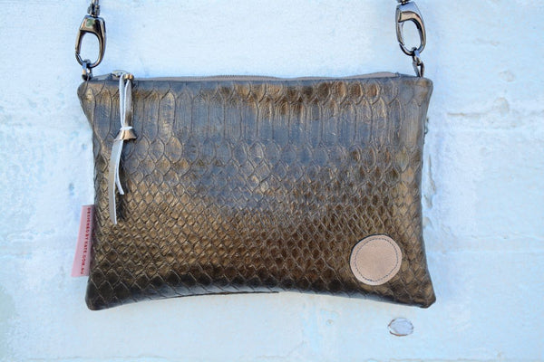 Snake skin leather small cross-body bag